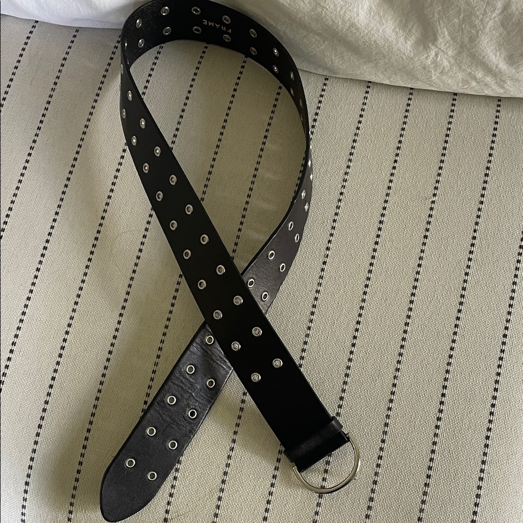 Frame Denim Black Leather Belt With Silver Eyelets